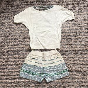 Chic Off-White High Waist shorts shirt Women's Set With Sequins, Size S